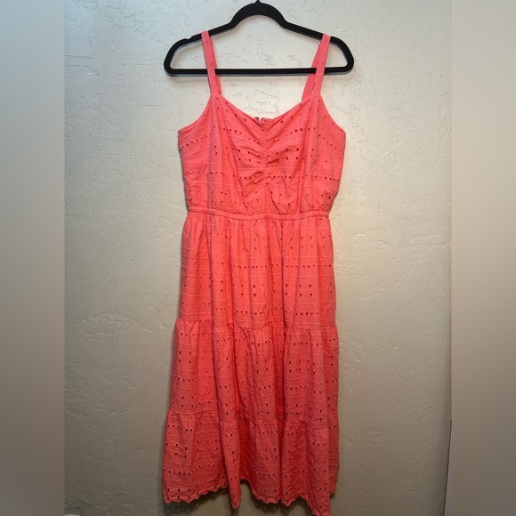 Lane Bryant pink eyelet sweetheart midi dress size 14 feminine coquette colorful - Picture 5 of 11